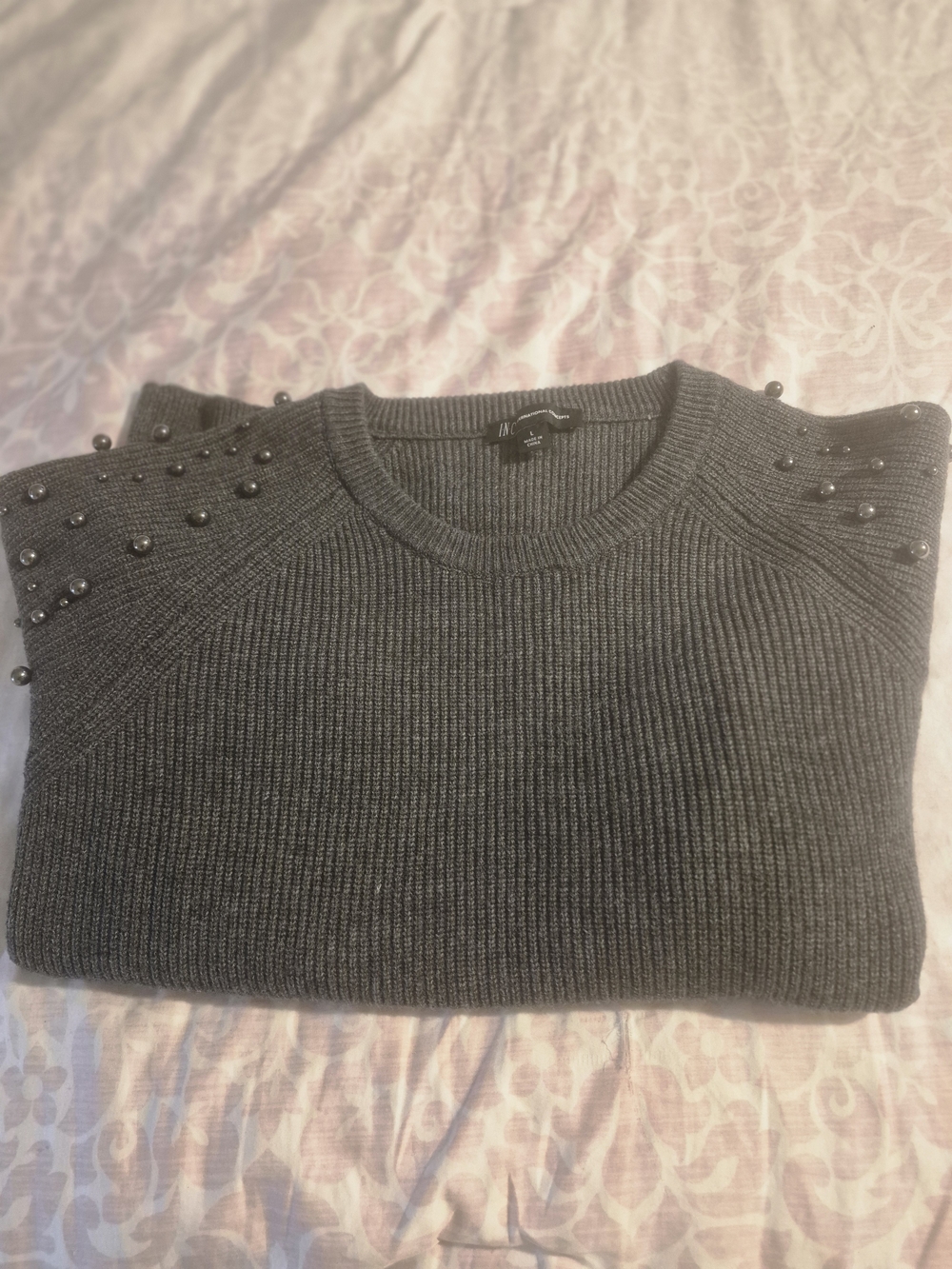 Women's Dark Gray Beaded Sweater